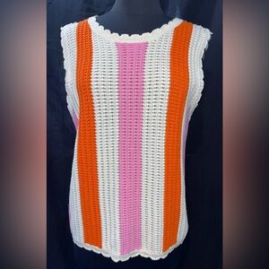FRNCH Paris Pink and White, Orange  Knit Top